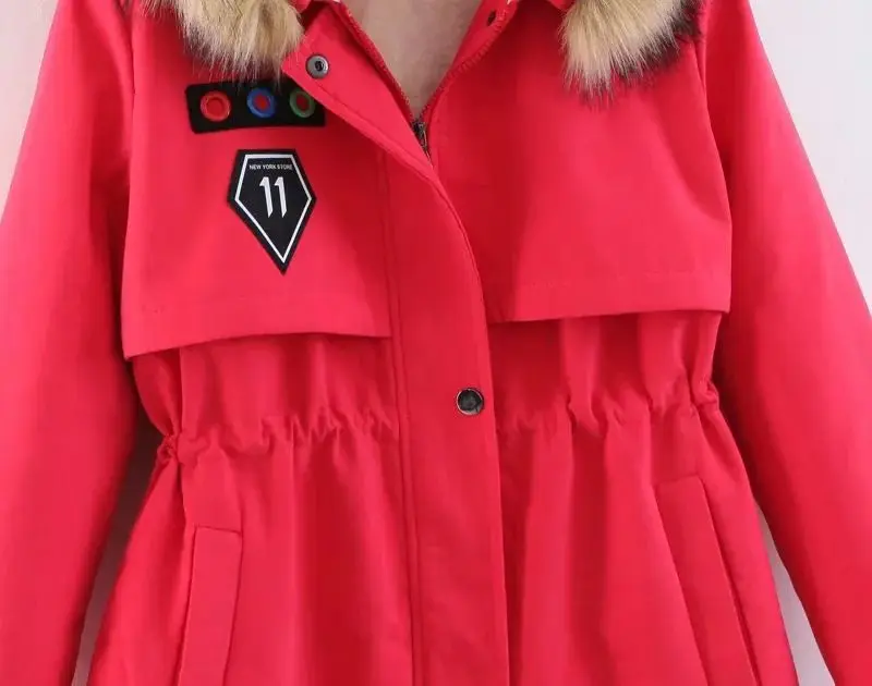 

Hooded Fur Collar Long Sleeve Elastic Waist Loose-Fit Slimming Fashion Mid-length Casual Cotton Overcoat Cotton Coat