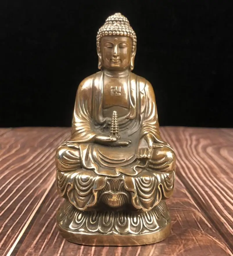 

China brass lotus Sakyamuni Buddha crafts statue