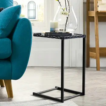 

Costway Brown Coffee Tray Side Sofa End Table Rattan PE Square Glass