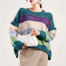 

Autumn and winter new ladies O-neck sweater 100% pure cashmere knitted pullover women's color matching sweater women's cashmere