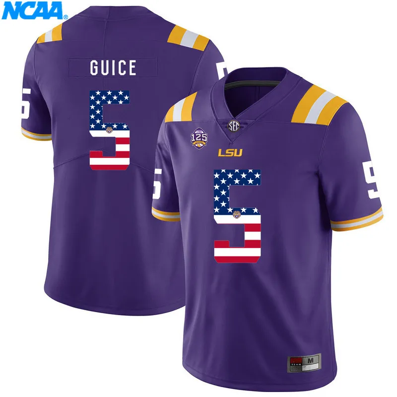 Новое поступление высокое качество LSU Deion Jones#45 Derrius Guice#5 Футболка колледжа ограниченная Спортивная футболка S-XXXL - Цвет: 4