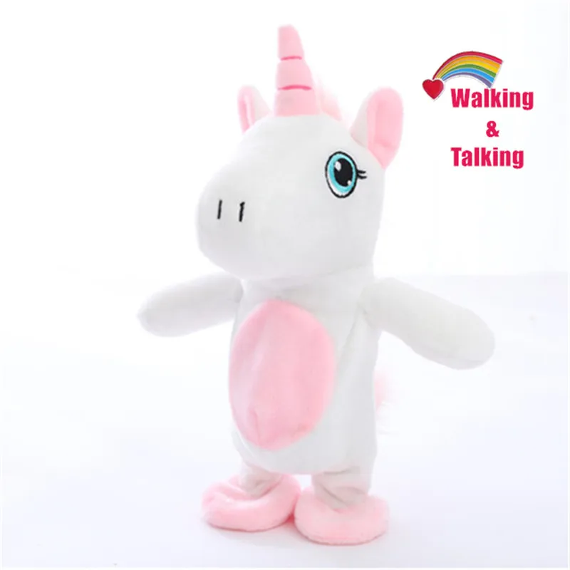 MIAOOWA 1PC 25CM Unicorn Walking&Talking Stuffed Animal Plush Lovely Horse Toy Sound Record Plush Unicorn Birthday Gift for kids