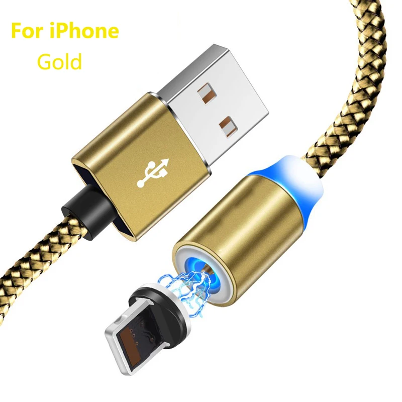 Магнитный usb type C Micro кабель для iPhone XS XR samsung J3 J4 J5 J7 S10 Быстрая зарядка 3,0 Автомобильное зарядное устройство Магнитный зарядный кабель - Цвет: For iPhone Gold