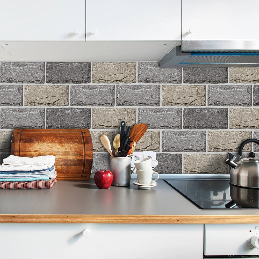 Stone Texture Funlife экологичный водонепроницаемый ПВХ 20x10 см матовая отделка Diy стикер для стен и плитки/Декор стен для кухни и столовой - Цвет: Stone Texture
