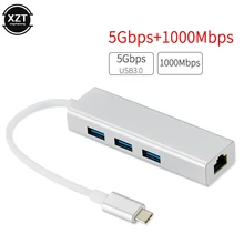 100/1000 м USB-C Ethernet адаптер 3 USB C концентратор для Ethernet RJ45 Lan адаптер Сетевая карта гигабит Интернет для Macbook type C концентратор