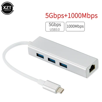 

100/1000M USB-C Ethernet Adapter 3 USB C Hub to Ethernet RJ45 Lan Adapter Network Card Gigabit Internet for Macbook Type C Hub