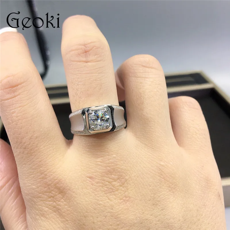 1 Carat Diamond Test Past  Brilliant Cut Real D Color Moissanite Wedding Ring Men White Gold Plated Original Gemstone Jewelry