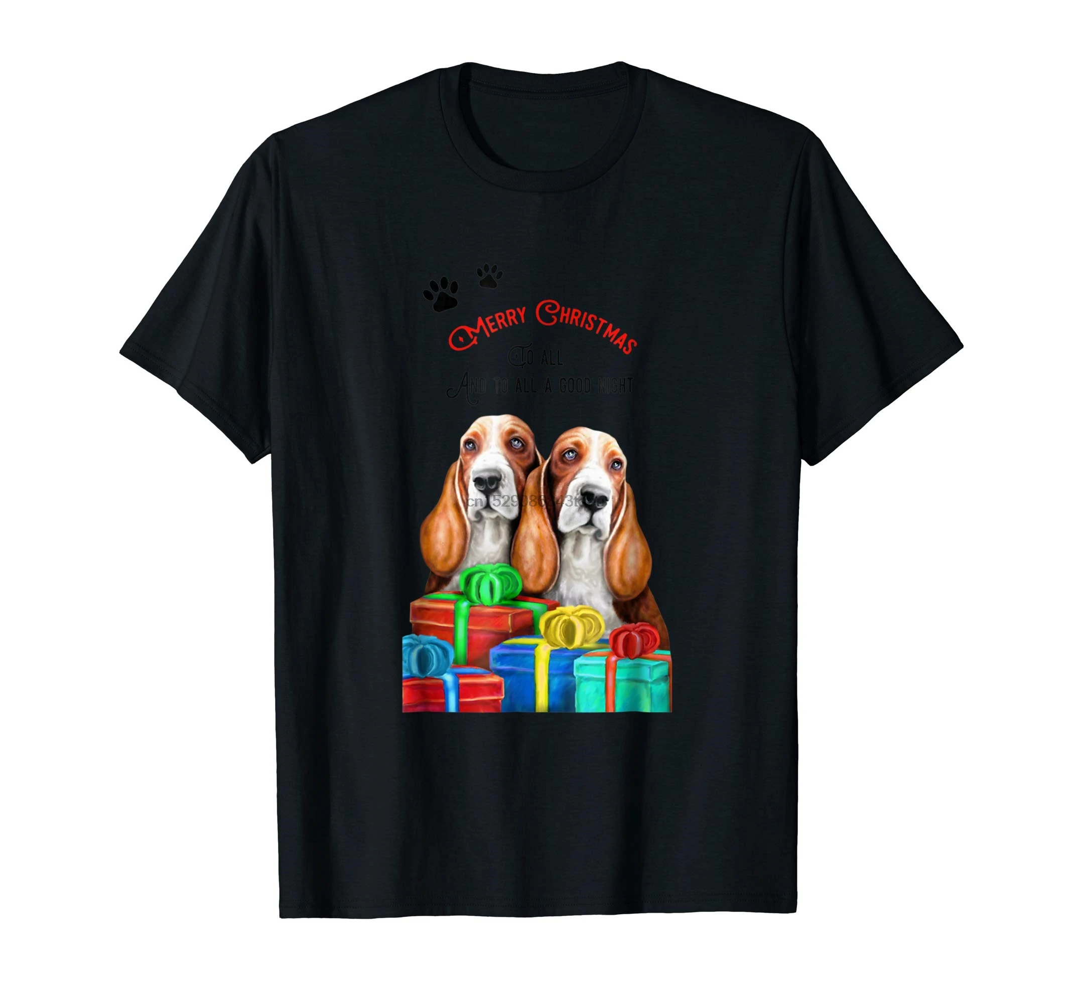 Basset Hound Dog Puppy Merry Christmas To All A Good Night-Мужская Футболка-черный |