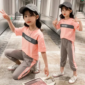 

Girls Clothes 2020 New Summer Kids Sets Short Sleeve T-Shirt + Pants Set 3- 14 Years Teenager Children Girl Clothing Sport Suits