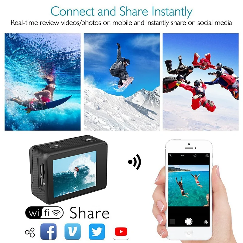 Новая Экшн-камера UHD WiFi EIS с чипом 4K/60Fps подводный 30M шлем видео запись камера s