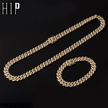 

Hip Hop 10MM AAA CZ Bling Iced Out Cubic Zirconia Bracelet Necklace Geometric Stone Tennis Cuban Chain Bracelets Men Jewelry