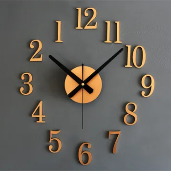 

3D Sticking Wall Clock Retro Golden Silver DIY Decor Clocks Living Room Simple Horologe Mute Movement Needle Clock