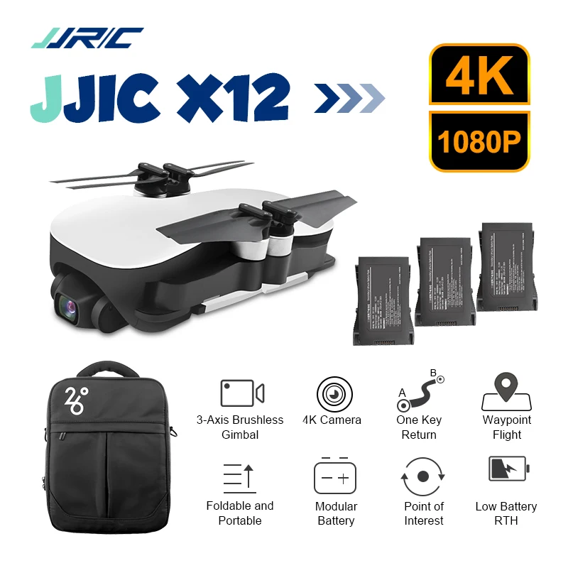 Günstig JJRC X12 Aurora 5G WiFi FPV Bürstenlosen Motor 1080 P 4 K HD Kamera GPS Dual Modus Positionierung faltbare RC Drone Quadcopter RTF