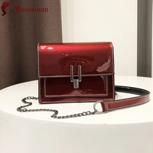 Сумки через плечо для женщин, черные, красные, модные, лакированная кожа, маленькая квадратная сумка, женская сумка на плечо с цепочкой, мини сумка-мессенджер, Bolsas