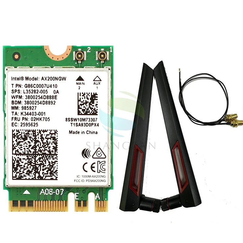 Двухдиапазонная 2400 Мбит/с Беспроводная AX200NGW NGFF M.2 Bluetooth 5,0 Wifi сетевая карта 2,4 г/5 г 802.11ac/ax для Intel AX200 - Цвет: AX200Antenna8DBI