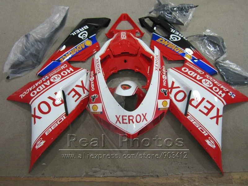 

Aftermarket body parts fairing kit for Ducati 848 1098 1198 07 08 09 10 11 red sticker white fairings 848s 1098s 2007-2011 YY35