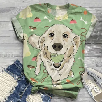 

Women's Cartoon Dog Print T-shirt Short Sleeve Animal Print T-shirt O-Neck Casual Top T-shirt Women 2020