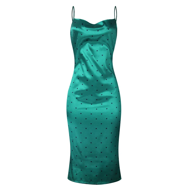 Duzeala, Женская Повседневная Домашняя одежда, летнее длинное шелковое платье, облегающее однотонное платье на бретельках, сарафан-комбинация, повседневная одежда Babydoll - Цвет: Green