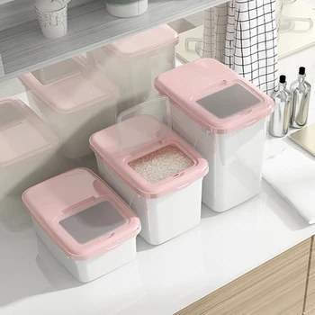 

New Household Plastic Cereal Dispenser Moisture-Proof Storage Box Kitchen Food Container Organizer Grain Storage Can With Wheels