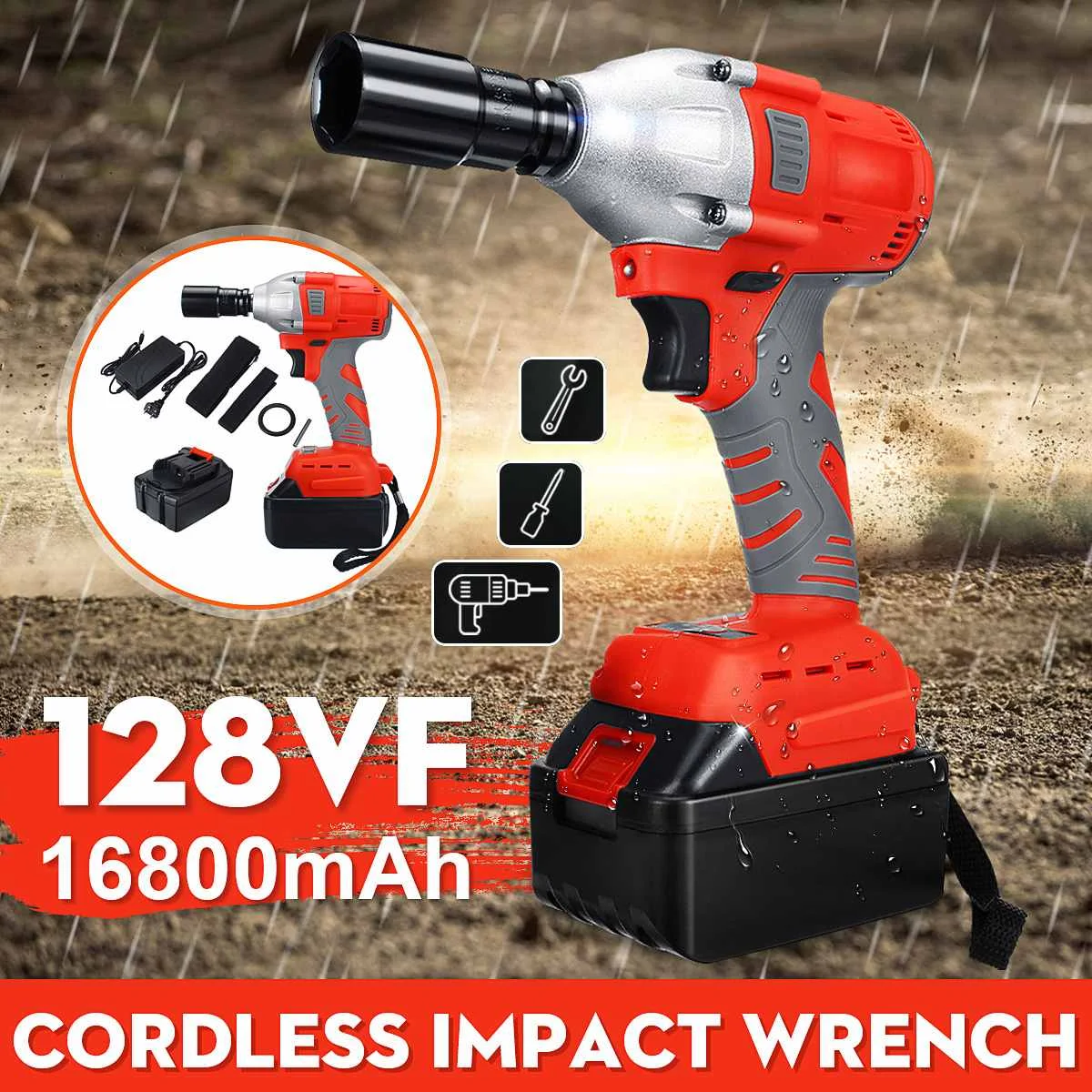 

128VF/188VF Rechargeable Electric Cordless Impact Wrench Drill Driver Kit Powerful Combo Kits Power tool, hex socket head set