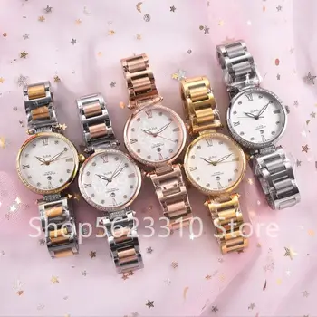 

Elegant crystal flower Watches Fashion Stainless steel Quartz Wrist watch sapphire date clock Female Roman Numer calendar watch