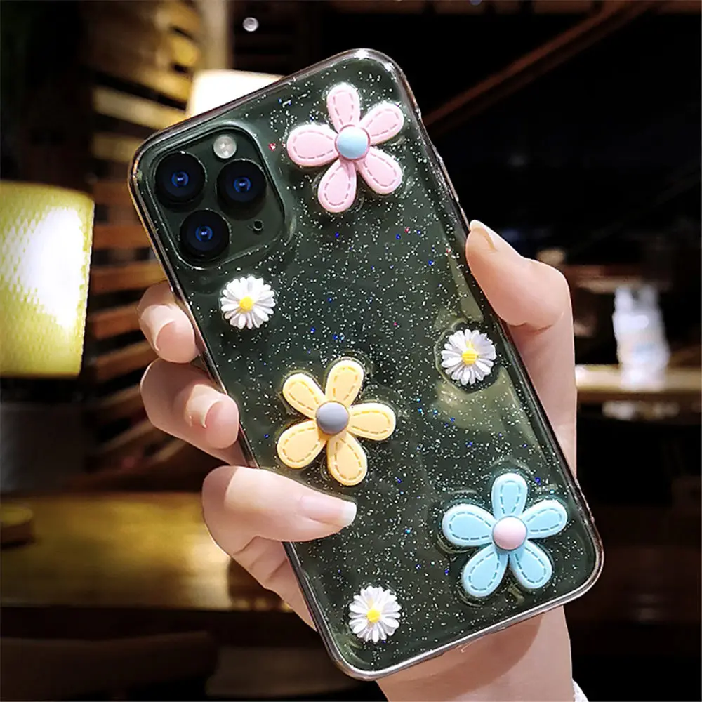 Lovebay 3D Цветы блеск чехол для телефона для iPhone 11 Pro 7 8 6 6s Plus X XR XS Max прозрачный Блестящий Мягкий ТПУ силиконовый чехол