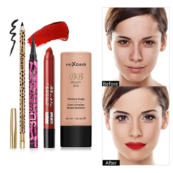 

Lightweight base makeup concealer waterproof BB cream + eyeliner waterproof pen + lipstick anti-sweat non-stick makeup set