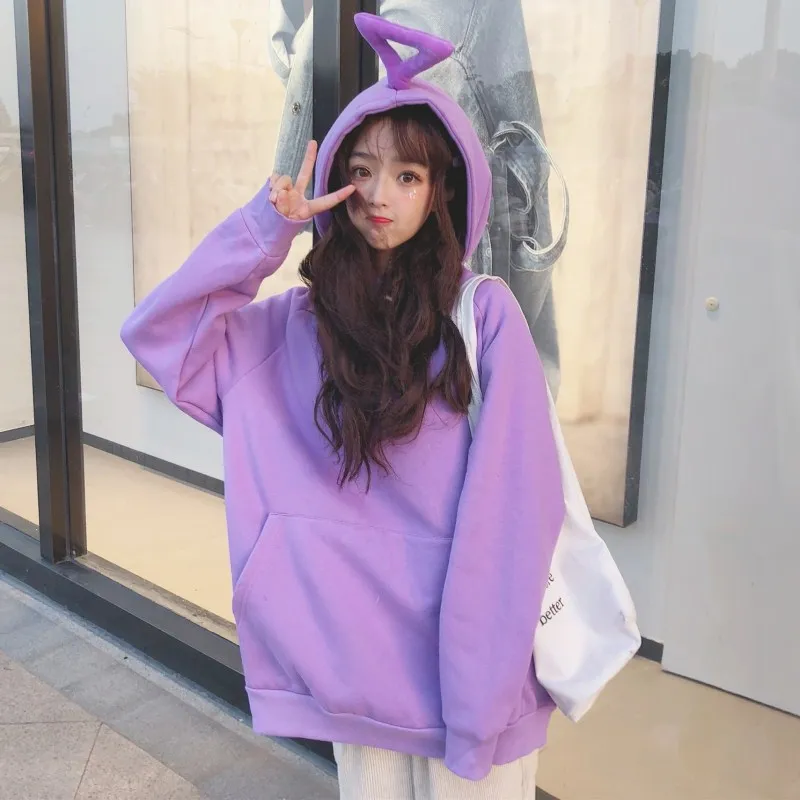 

Fashion Simple Hooded Sweatshirt Women 2019 Autumn and Winter New Casual Solid Color Loose Pullover Street Harajuku Hip Hop Top