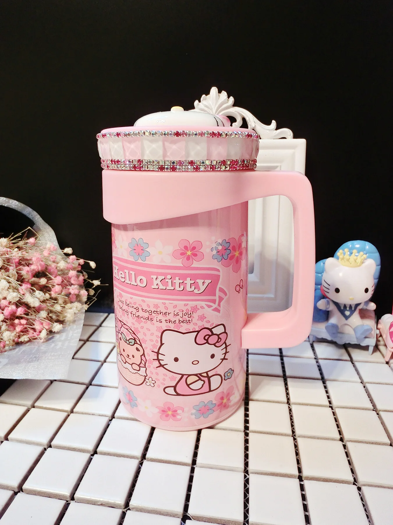 Hello kItty мультфильм нержавеющая сталь вакуумный портативный студентов детей Творческий алмаз инкрустированные воды дрель Изолированная кружка бутылка