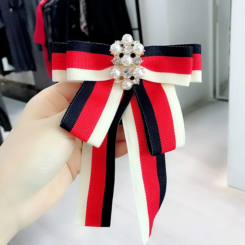 I-Remiel корейская мода лента брошь для галстука-бабочки булавка жемчуг стразы галстук цветок колледж школьный стиль полоса Одежда и аксессуары