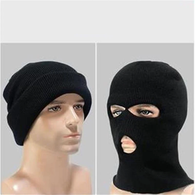 Cagoule en laine chaude à trois trous pour adultes, masque facial ogo,  bonnets d'hiver pour hommes et femmes, chapeau pull, document solide -  AliExpress