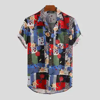 

2020 Men Casual Shirt Short Sleeve Printing Lapel Button Breathable Beach Vacation Hawaiian Shirts Streetwear Camisa Masculina
