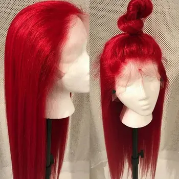 

Bombshell Fire Red Straight Synthetic 13*3 Lace Front Wig Glueless Heat Resistant Fiber Hair Natural Hairline For Women Wigs