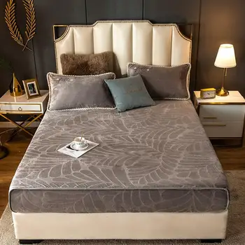 

Bed Sheet with Elastic Bands Winter Fitted Sheet Warm Soft Bed Linen Velvet Flannel Mattress Cover Couple King 180x200 Bedspread