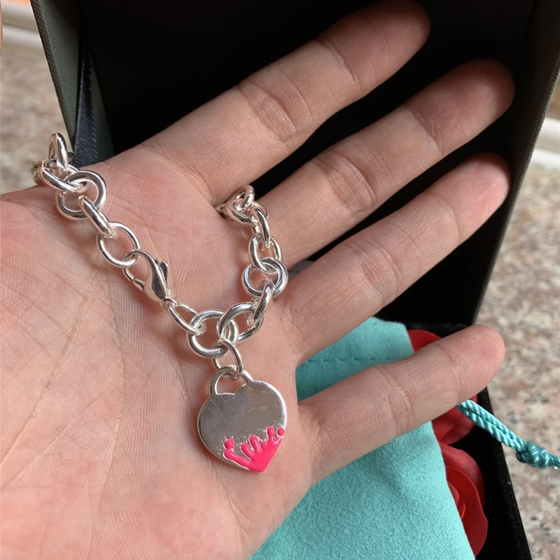 SHINETUNG браслет из стерлингового серебра пробы с розовым всплеском, эмалированный браслет в форме сердца, женские модные ювелирные изделия высокого класса