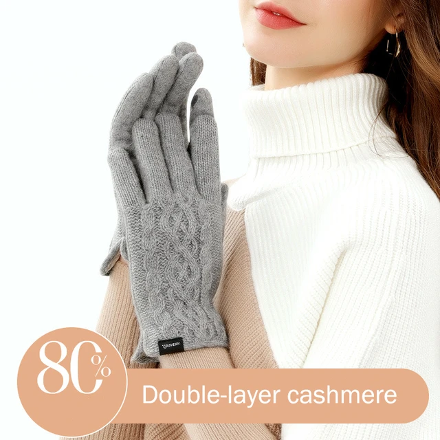 Nouvelle Femme Automne Hiver Velours Non inversé Cachemire Plein Doigt Chaud  Dentelle Gants Femmes Coton Gants à écran tactile