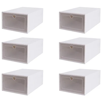 

6Pc Transparent Shoe Box Dustproof Storage Box Can Be Superimposed Combination Shoe Cabinet Clamshell Shoe Storage 14 x 23 x 32.