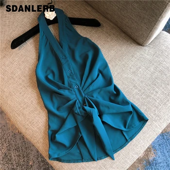 

Women Sleeveless Blouse Summer Sexy Shirt New Sexy Backless Sleeveless Halter Chiffon Shirt Blouses Ladies Tops Blusas Blusa -