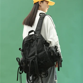 

Backpack, men's and women's tooling, ribbon, Japanese schoolbag Korean high school students Street bag