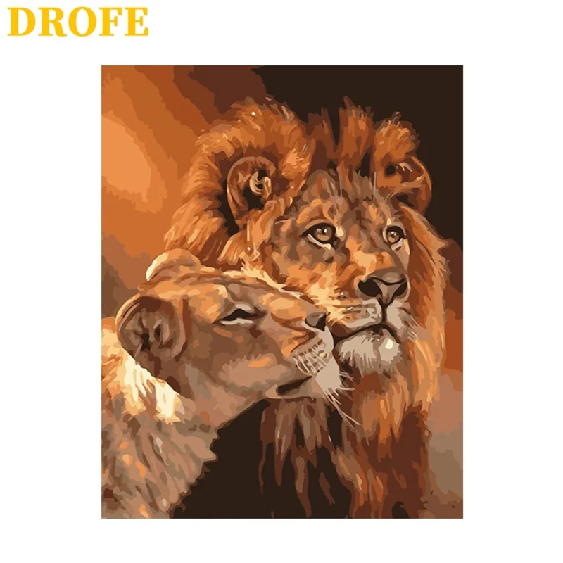 DROFE Frame DIY Painting By Numbers Kits Lions Animals Hand Painted Oil Paint Unique Gift For Home Decor 40x50cm | Дом и сад