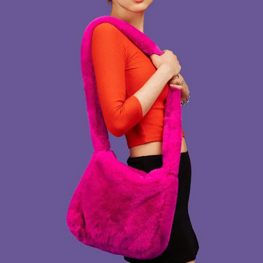 2021 Pink RosyRed Fashion Hot Sale Cute Crossbody Purse Women Large Capacity Shoulder Bags Fake Fur Leopard Fluffy Hobo Bag | Багаж и
