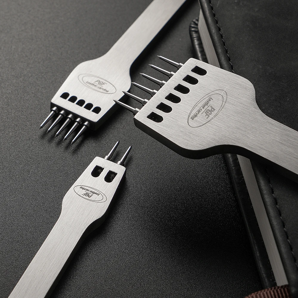 PGF stainless steel Pointed tip Replaceable Barbed Iron Removable Round Hole Perforated Leather Craft Chisel Leather Hole Puncher Round Hole Punch Cutter Set Hole Punch Cutter Set Leather Hole Punch Leather Punch Tool Round Hole Punch Set Leather Tool