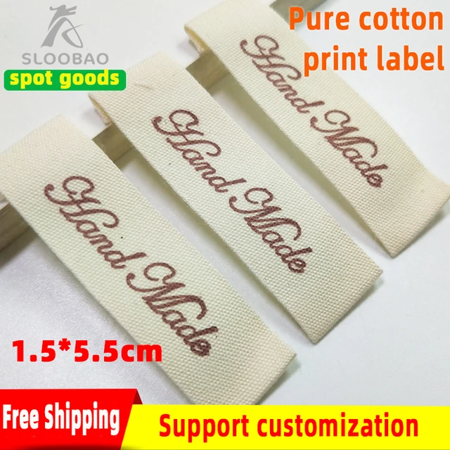 Stock hand made printed Cotton Label Customized clothing labels Sewing  Fabric printed tags custom handwork tag - AliExpress