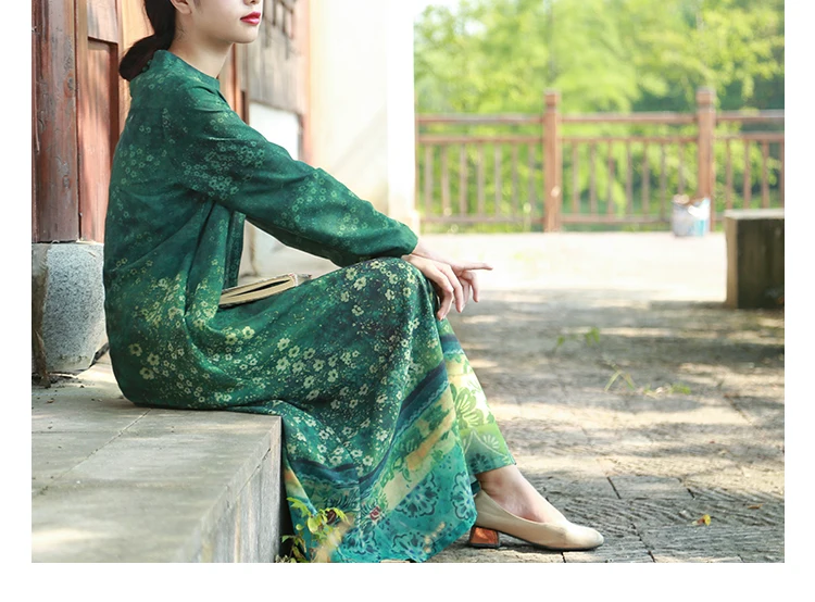 LZJN 2019 Women Autumn Long Sleeve Dress Floral Printed Belt Waist Long Dress Vestido Loose Robe with Pockets and Cotton Lining (19)