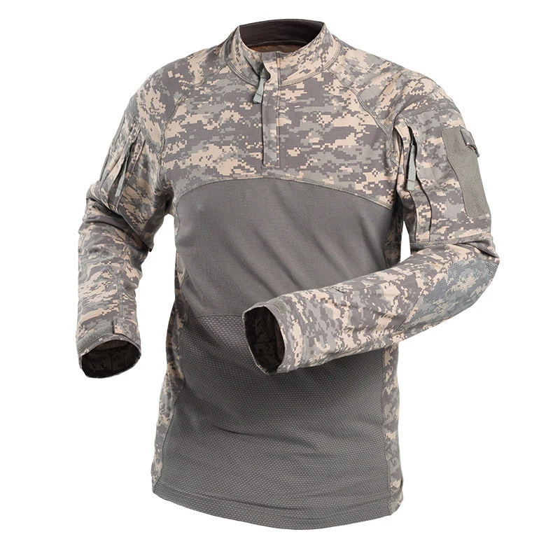 Мужская Тактическая Военная штурмовая боевая рубашка с длинным рукавом, облегающая камуфляжная футболка на молнии