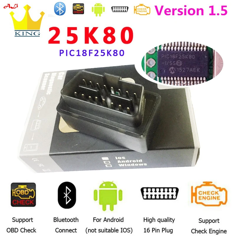 2020 Супер Мини ELM327 Bluetooth V1.5 25K80 чип OBD2 диагностический инструмент ELM 327 V2.1 для
