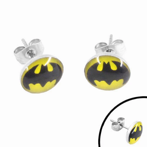 Gold Plated Stainless Steel Batman Super Hero Sign Stud Earrings 9mm | eBay