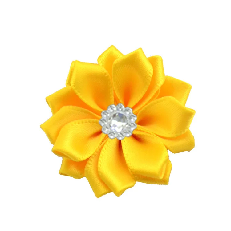 Nishine 1," 20 шт./лот 16 Petaled атлас с розочками лента цветы с акриловой кнопкой используется для повязка на голову" сделай сам "заколки аксессуары для волос - Цвет: yellow-20pcs