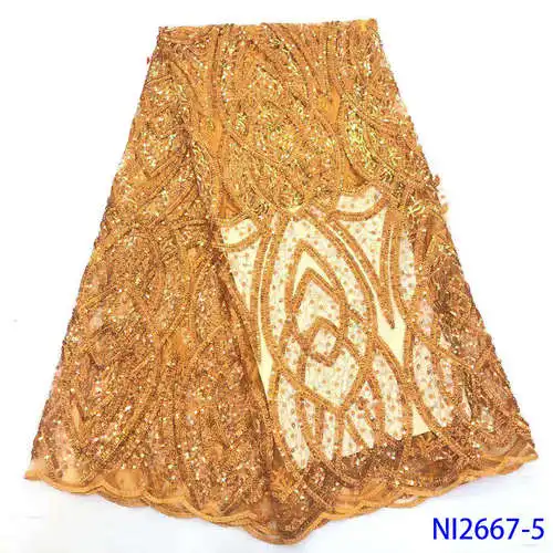 Лидер продаж, африканская кружевная ткань с блестками, высокое качество, нигерийская сетка, кружевная ткань, ткань для невесты, материалы NI2667 - Цвет: NI2667-5