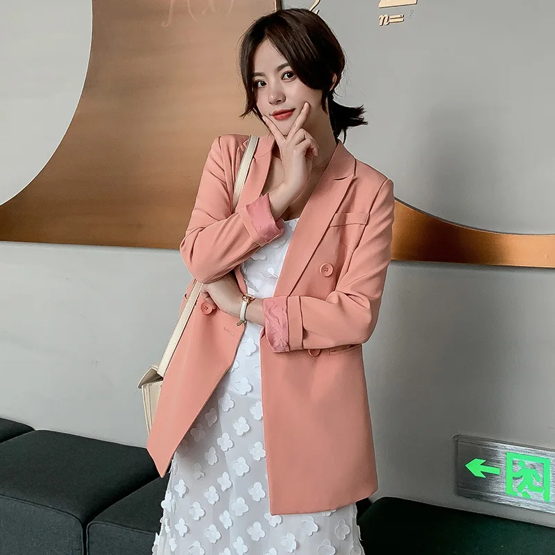 

Women's Suit Korean Casual Long-sleeved Blazer Autumn New Loose Large Size Jacket Female 2019 Office Suit Wine Red Black Pink